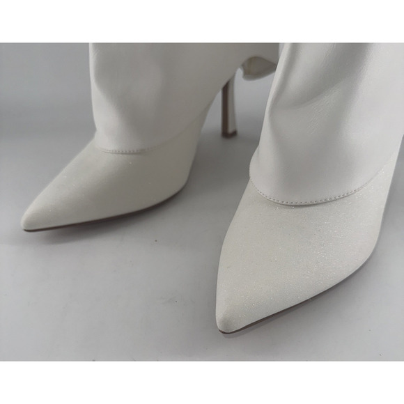 IDIFU Womens White Knee Fold Over Shark Boots Size 9.5 Stiletto Heel Pointed Toe - Picture 2 of 12